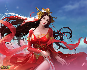 Fantasy girl, blue, frumusete, smash of dynasty, fantasy, red, luminos, girl, shaobing wang HD wallpaper