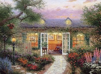 *, Summer, Flowers, Painting, Cottage, Door, Dog HD wallpaper
