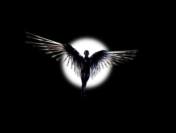 Guardian, abstract, winged, moon, fantasy, angel HD wallpaper