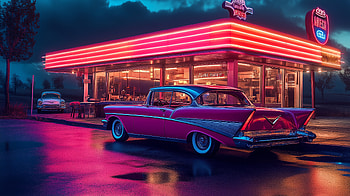 Retro Neon Route 66 Car, retro, neon, route 66, car HD wallpaper