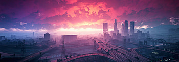 Grand Theft Auto V Sunset Artwork, gta-5, games, pc-games, xbox-games, ps-games, sunset, artwork, wide HD wallpaper