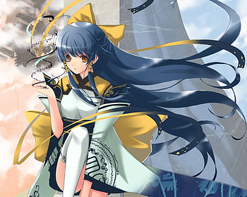 achunchun, blue, sexy, ribbon, hot, cute, girl, anime girl, anime, yellow, female HD wallpaper