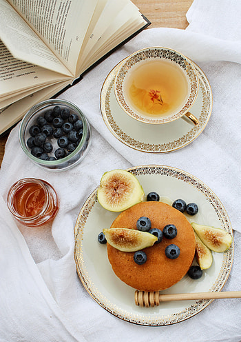 Food, Bilberries, Table, Plate, Pancakes, Tea, Bakery Products, Baking, Fig HD phone wallpaper