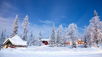 Cabins in Winter, landscape, trees, sky, snow HD wallpaper