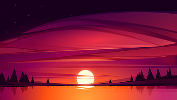 Lake Landscape Night Trees Sun Artistic Sunset Reflection Minimalism HD wallpaper