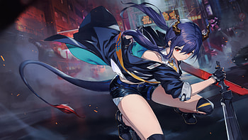 Street Phantom Red Eye Warrior, anime-girl, warrior, artist, artwork, art, digital-art, ai, pixiv HD wallpaper