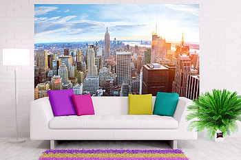 Skyline mural, New York skyline, Sonnenuntergang, USA HD wallpaper
