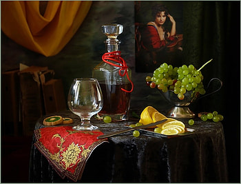 ~ SOMEWHERE ~, lemon, grapes, glass, knife, bottle HD wallpaper