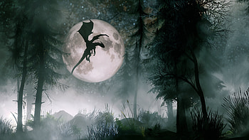 Fourth Wing: Moonlit Dragon Over Forest —, Full Moon HD wallpaper