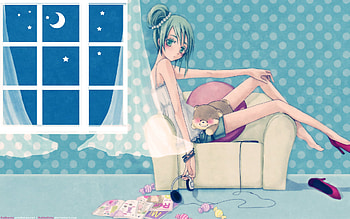 Miku Hatsune, cyan hair, window, red shoes HD wallpaper