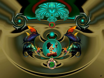 Dragon's Green, eye candy, abstract, 3d, fractal, collage HD wallpaper