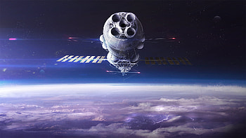 Command spaceship, space, satellite, clouds HD wallpaper
