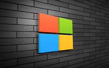 Microsoft 3D logo, , gray brickwall, Windows 11, creative, brands, Microsoft logo, 3D art, Microsoft, Windows 11 logo HD wallpaper