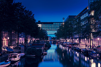 Cities, Water, Night, City, Building, Channel HD wallpaper