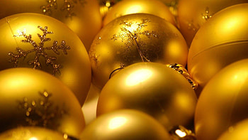 christmas decorations, balloons, gold, glitter HD wallpaper