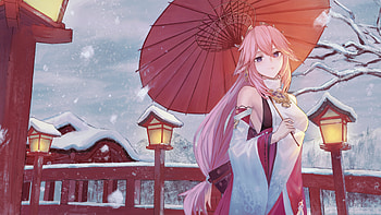 Yae Miko Guuji With Umbrella Genshin Impact HD wallpaper