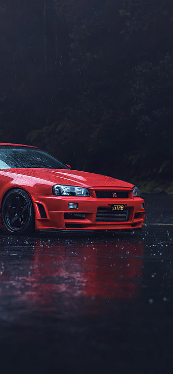 Red Nissan Skyline, Bold and fiery, Iconic design, Turn heads wherever you go HD phone wallpaper