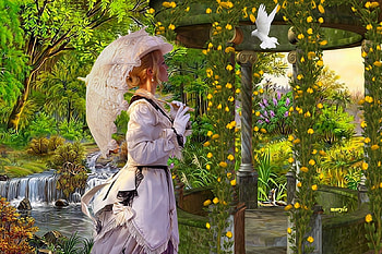 women with umbrella, women, girls, fantasy, vintage HD wallpaper