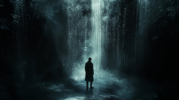 Solitude in the Mist: A Ultra, man, alone, waterfall, silhouette, dark HD wallpaper