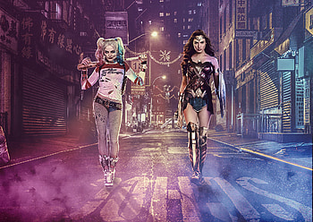 Harley Quinn And Wonder Woman, harley-quinn, supervillain, deviantart, wonder-woman, superheroes HD wallpaper