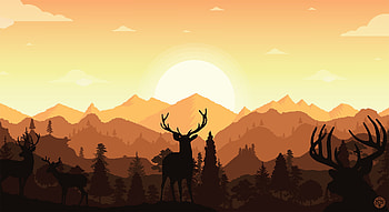 Art, Mountains, Deers, Vector, Silhouette, Horns HD wallpaper