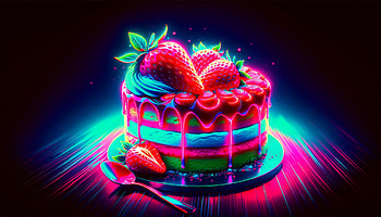 Neon Glowing Strawberry Cake, cake, strawberry, dessert, neon, colorful HD wallpaper