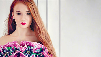 Sophie Turner, redheads, blue eyes, actress, close up, red lipstick HD wallpaper