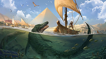 Assassin's Creed Origins, Crocodile, Assassin's Creed, Video Game, Bayek Of Siwa, Bird, Boat HD wallpaper