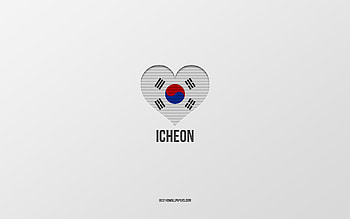 I Love Icheon, South Korean cities, Day of Icheon, gray background, Icheon, South Korea, South Korean flag heart, favorite cities, Love Icheon HD wallpaper
