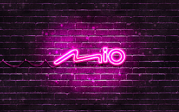 Mio purple logo, , purple brickwall, Mio logo, brands, Mio neon logo, Mio HD wallpaper