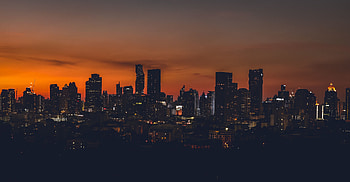 Silhouette, buildings, dark, night, city HD wallpaper