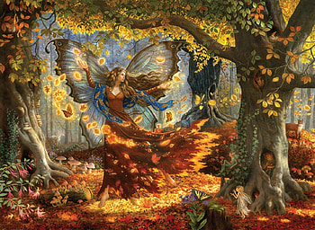 Autumn fairy, girl, art, toamna, fairy, fantasy, autumn HD wallpaper