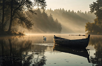 Boat And Duck In The Calm Of Dawn, boat, duck, nature, morning, evening HD wallpaper