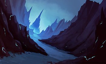 Mountains, valley, fantasy, art HD wallpaper