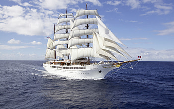 Tall Ship, sea, sails, white HD wallpaper
