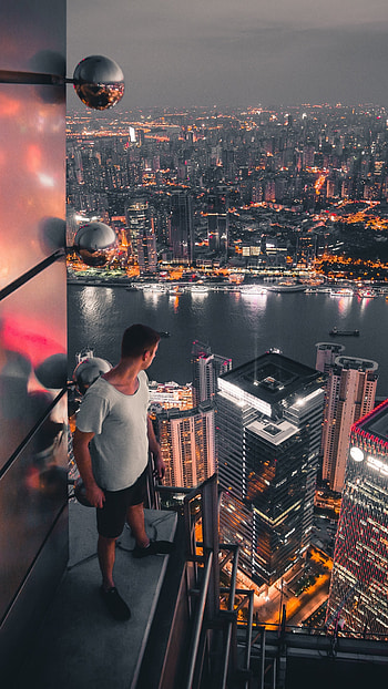 Building rooftop, Looking down, Sony Xperia HD phone wallpaper