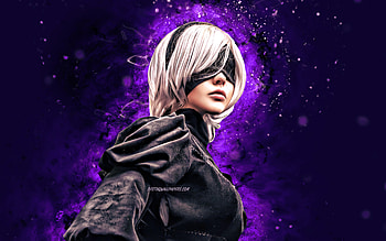 Nier Automata, , violet neon lights, YoRHa Type B, 2B, female warrior, artwork, YoRHa No 2 Type HD wallpaper