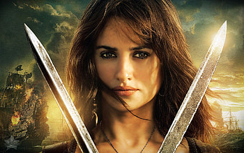 Penelope Cruz, sword, brunette, girl, actress, beauty, woman, movie, pirates of the caribbean HD wallpaper