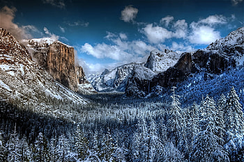 Yosemite Tunnel View, winter, blue, majestic, landscape, cold, beautiful, mountains HD wallpaper