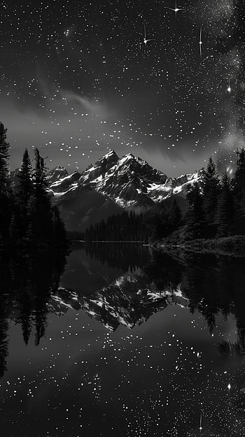 Majestic Night Sky Reflection Mountains, dark, reflection, Night Sky, mountain, lake HD phone wallpaper