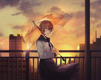 Transparent, umbrella, original, outdoor, anime girl HD wallpaper