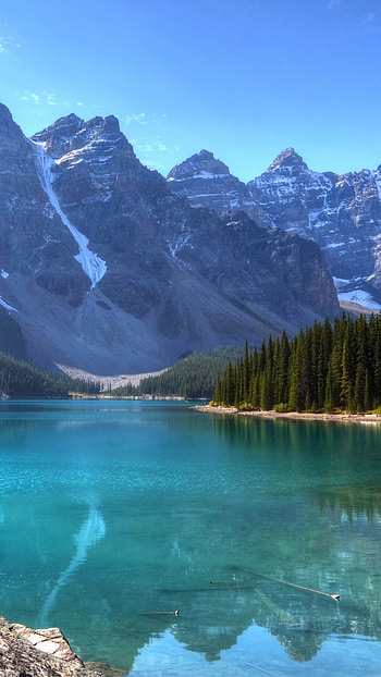 cliff, mountain, lake, Canada, nature HD phone wallpaper