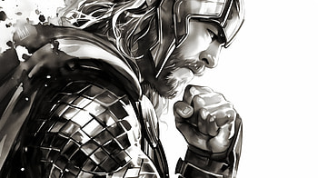 Thor Reflects - Black & White Comic, Comic, Thor, Black & White HD wallpaper