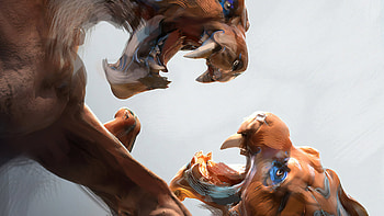 Big Cat Fight, lion, artist, artwork, digital-art, animals, artstation HD wallpaper