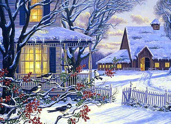 By Randy van Beek, winter, painting, art, randy van beek, snow, house HD wallpaper