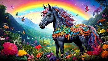 Horse, digital illustration, artistic, illustration, horse, rainbow HD wallpaper