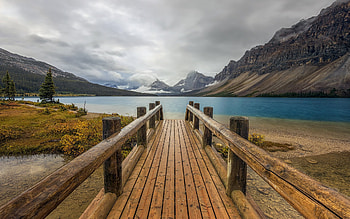 Bow Lake, morning, sunrise, fog, Canadian Rockies, mountain lake, mountain landscape, Canada HD wallpaper