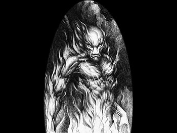 Demon, fantasy, bw, creature, fire HD wallpaper