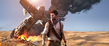 Uncharted, Main in desert, PS4 game, Dual wide HD wallpaper