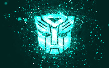 Transformers turquoise logo, , turquoise neon lights, creative, turquoise abstract background, Transformers logo, cinema logos, Transformers HD wallpaper